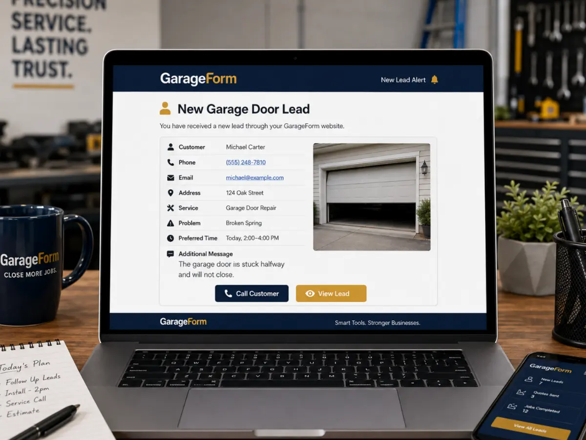 Professional GarageForm lead email example